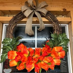 Spring collection- orange tulip grapevine wreath